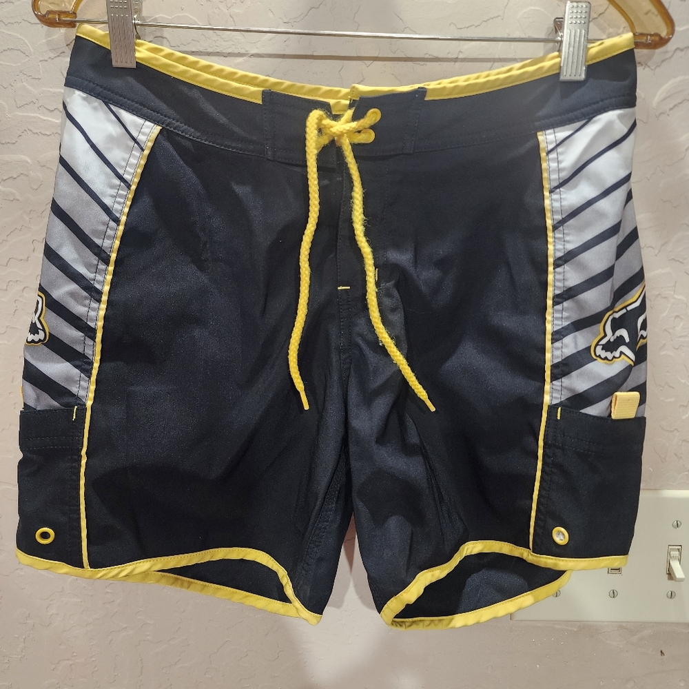 Vintage Fox Racing Board Style Shorts Women's 7 Black & Yellow